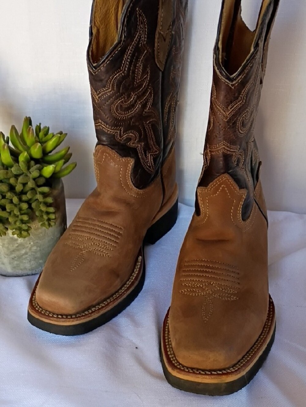 Establo Toddler Brown Leather Western Cowboy Boots Size 4 Embroidered - Picture 9 of 9